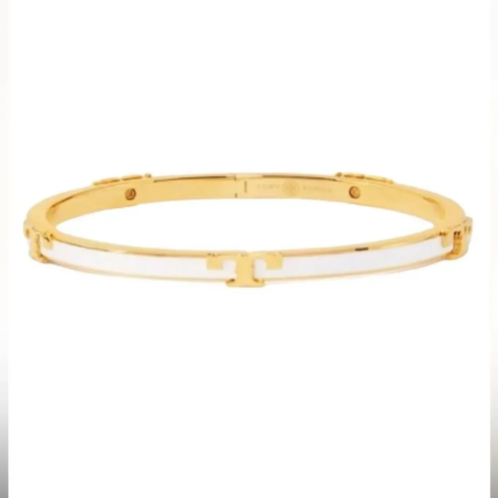TORY BURCH LACQUERED RAISED LOGO STACKABLE BRACELET